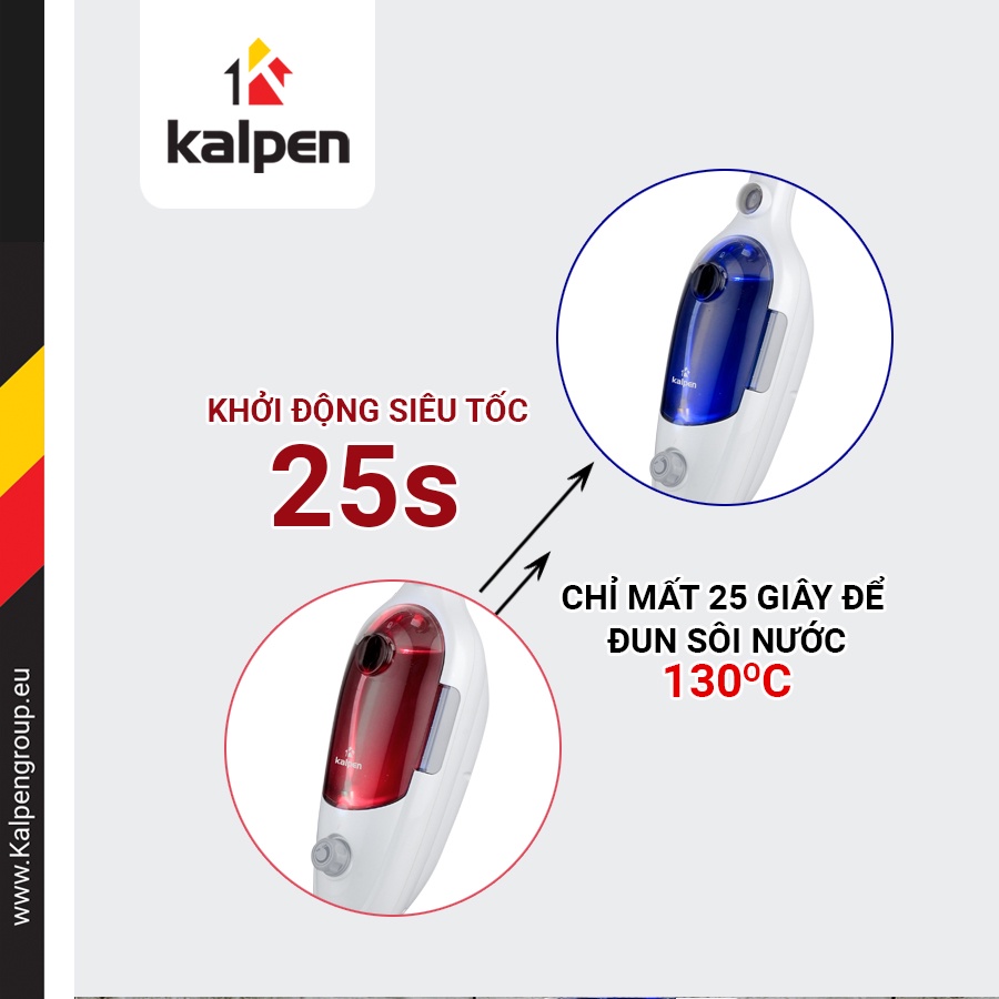 Cây Lau Nhà Diệt Khuẩn Hơi Nước Nóng Siêu Nhiệt Kalpen SMK-3960, Bàn Lau Xoay Đa Hướng Thương Hiệu Đức - Hàng chính hãng