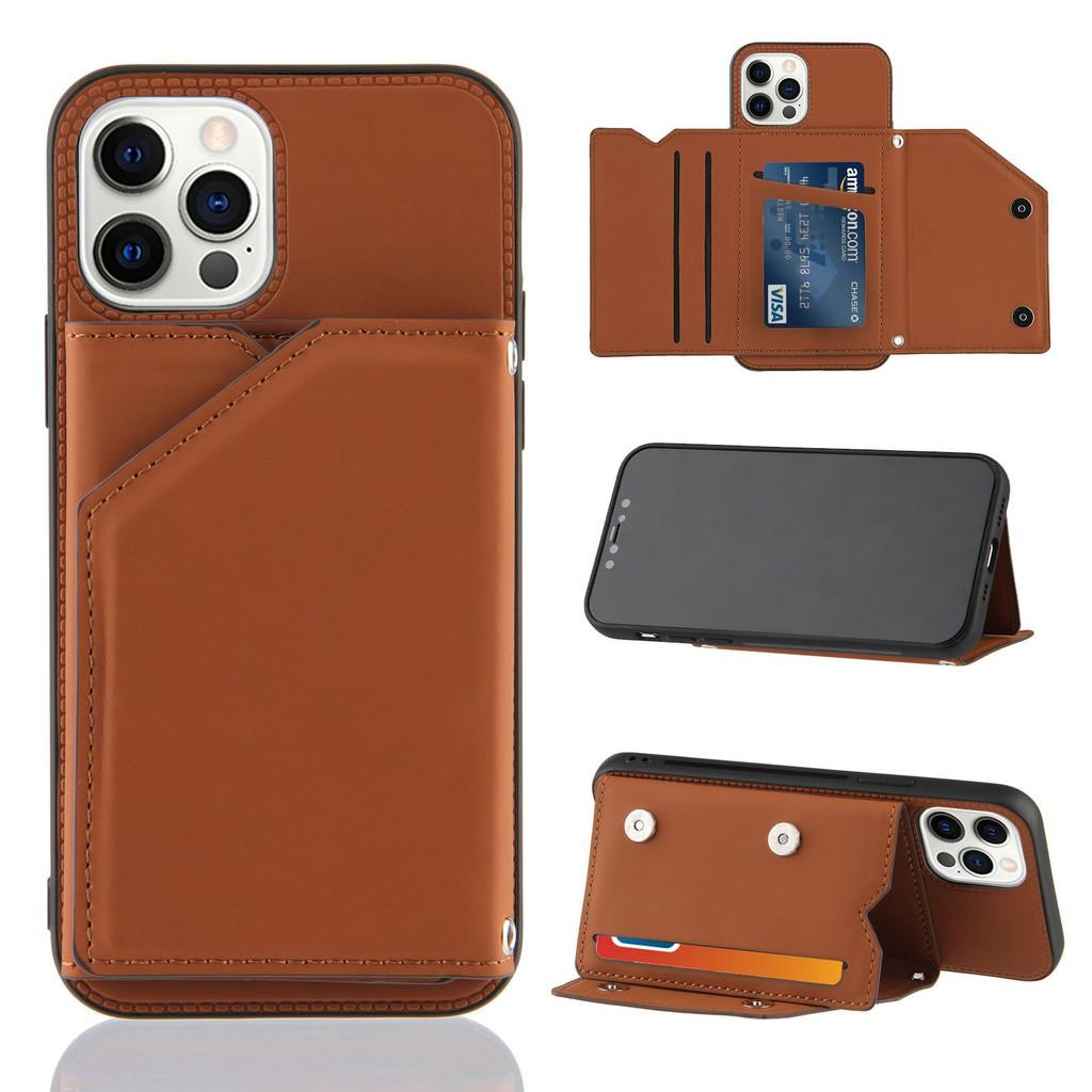Ốp điện thoại da dạng ví màu trơn có giá đỡ cho iPhone 12 Pro Max 12 Mini iPhone 11 Pro Max XR XS Max 7 8 SE 2020