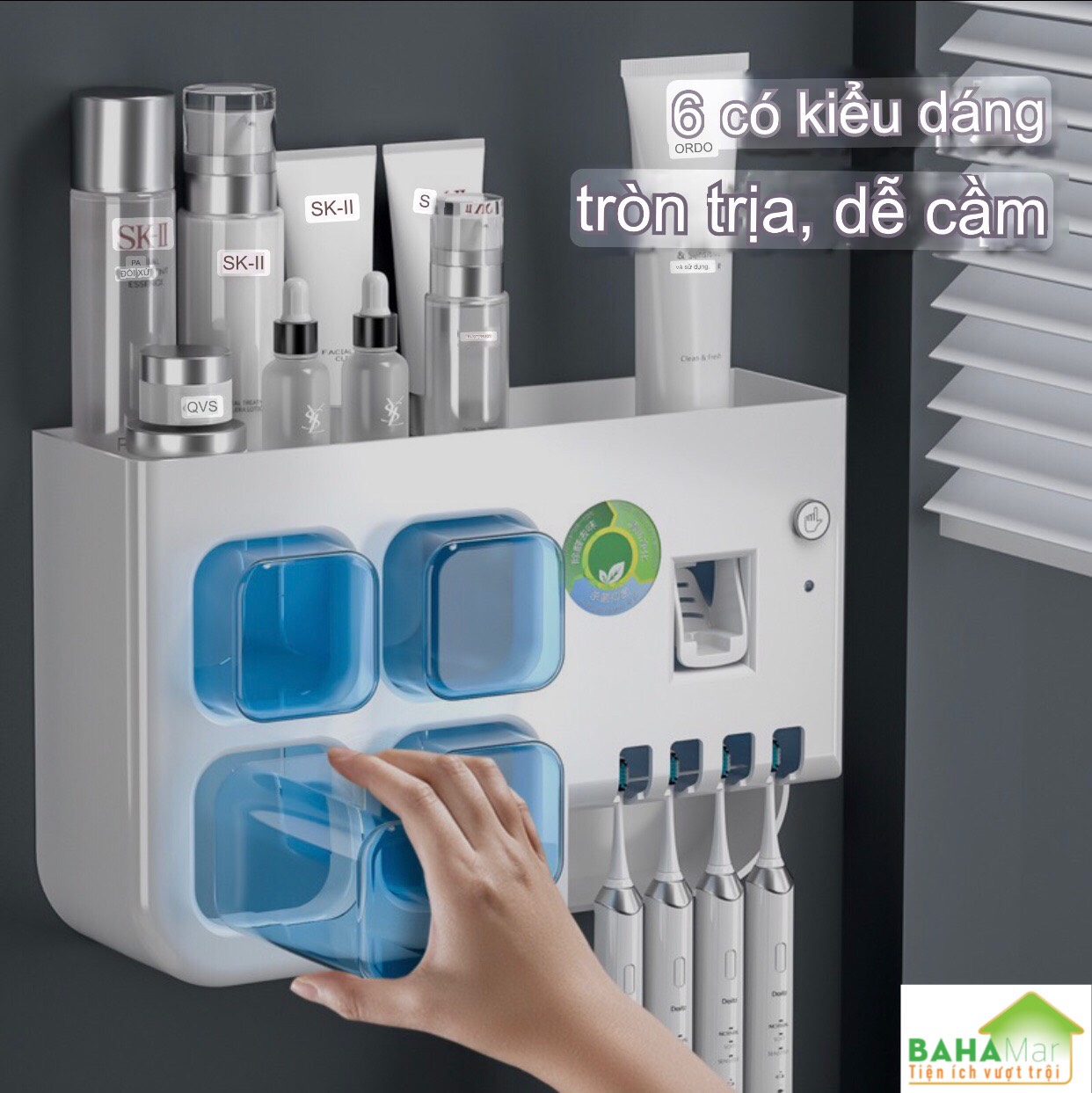 HỘP ĐỰNG BÀN CHẢI ĐÁNH RĂNG KHỬ TRÙNG BẰNG TIA UV SANG TRỌNG, ĐẸP NHẸ NHÀNG "BAHAMAR" Có máy ép kem đánh răng định lượng tự động