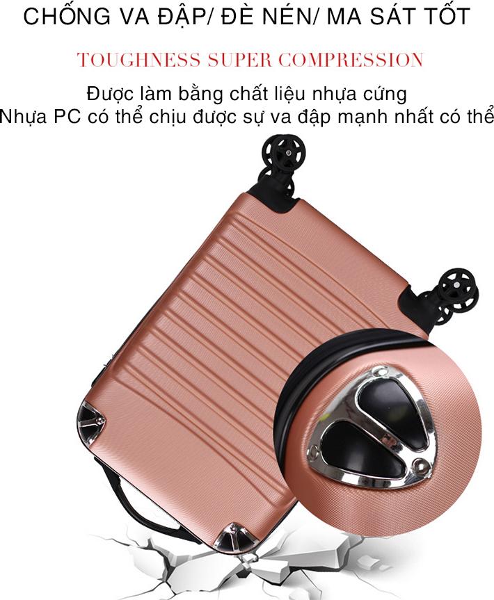 Vali du lịch tay kéo cao cấp chất liệu nhựa PC ABS chống va đập 20 inch