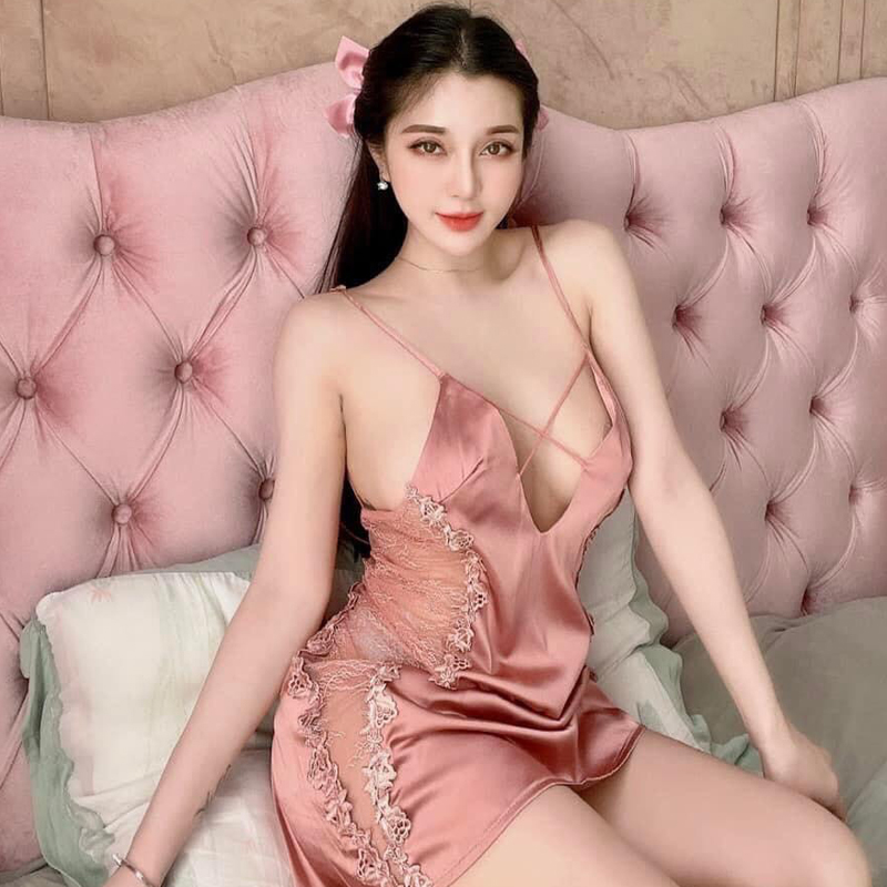 Váy ngủ lụa hai dây sexy gợi cảm Q131 - Đầm ngủ nử - Đồ ngủ mặc nhà - Váy ngủ lụa cao cấp