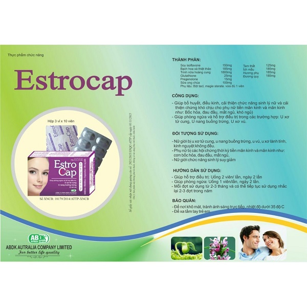 Thực phẩm bảo vệ sức khỏe EstroCap hộp 30 viên- Giúp bổ huyết, điều kinh, giúp cải thiện chức năng sinh lý nữ và cải thiện chứng khó chịu cho phụ nữ tuổi tiền mãn kinh .