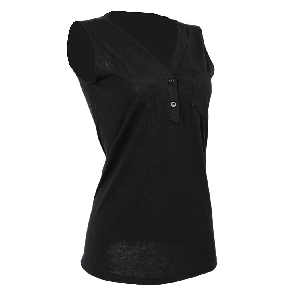 Women's Cotton Sleeveless Tank Top Vest V Neck Blouse Summer Casual Wear