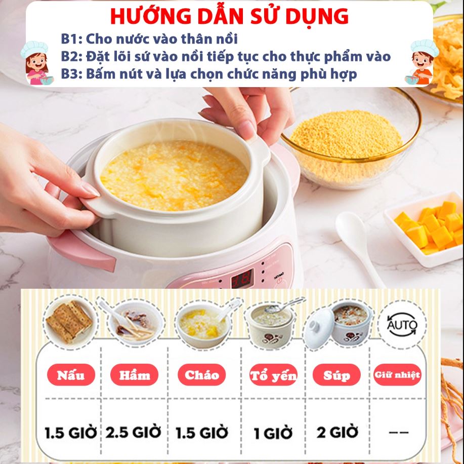 Nồi Nấu Chậm Cho Bé Ăn Dặm SEKA, Nồi Nấu Cháo Chậm, Chưng Yến Hấp Cách Thuỷ Cao Cấp