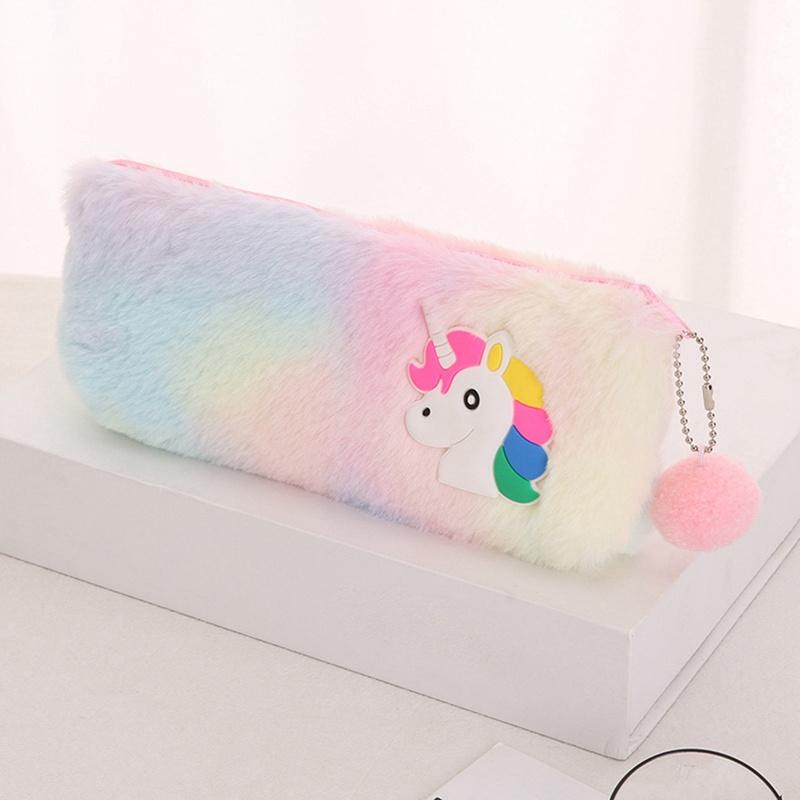 Tmdbyx Túi Đựng Bút Hình Ngựa Một Sừng Phối Lông Dễ Thương Có Khóa Kéo Cho Học Sinh