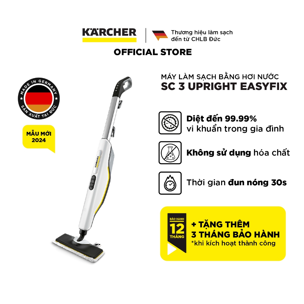(Sản xuất Đức) Máy làm sạch bằng hơi nước nóng Karcher SC 3 Upright EasyFix EU