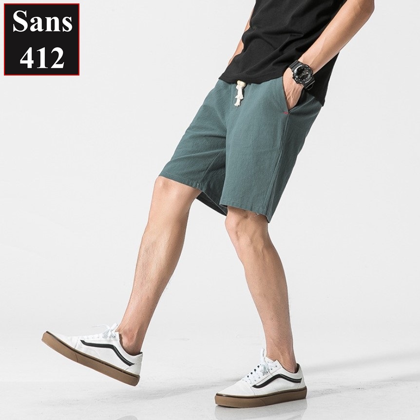 Quần short nam đũi Sans412 ngắn lanh linen mát dây rút ngố đùi cộc sóc trắng đen xám xanh than bigsize 80kg 90kg 100kg