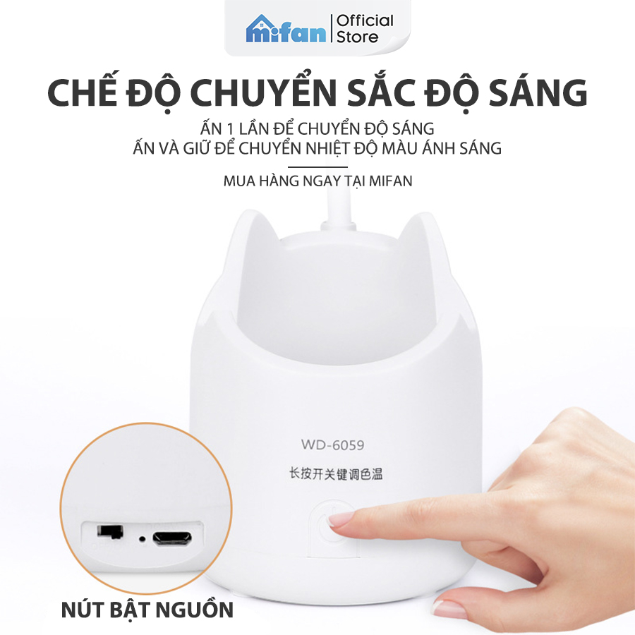 Đèn học để bàn chống cận tích điện Weidasi 6059 - LED 3 màu thay đổi độ sáng giúp bảo vệ mắt đọc sách làm việc - Thân mềm xoay linh hoạt