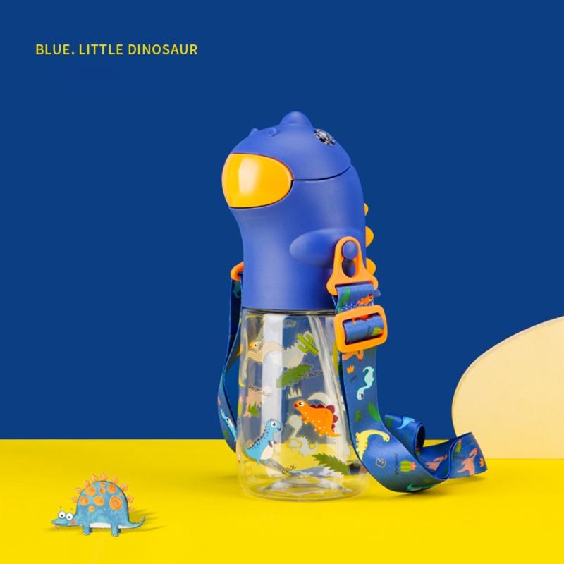 560Ml Hoạt Hình Khủng Long Bé Bình Nước Có Ống Hút Dây Đeo Vai Học Ấm Siêu Tốc
