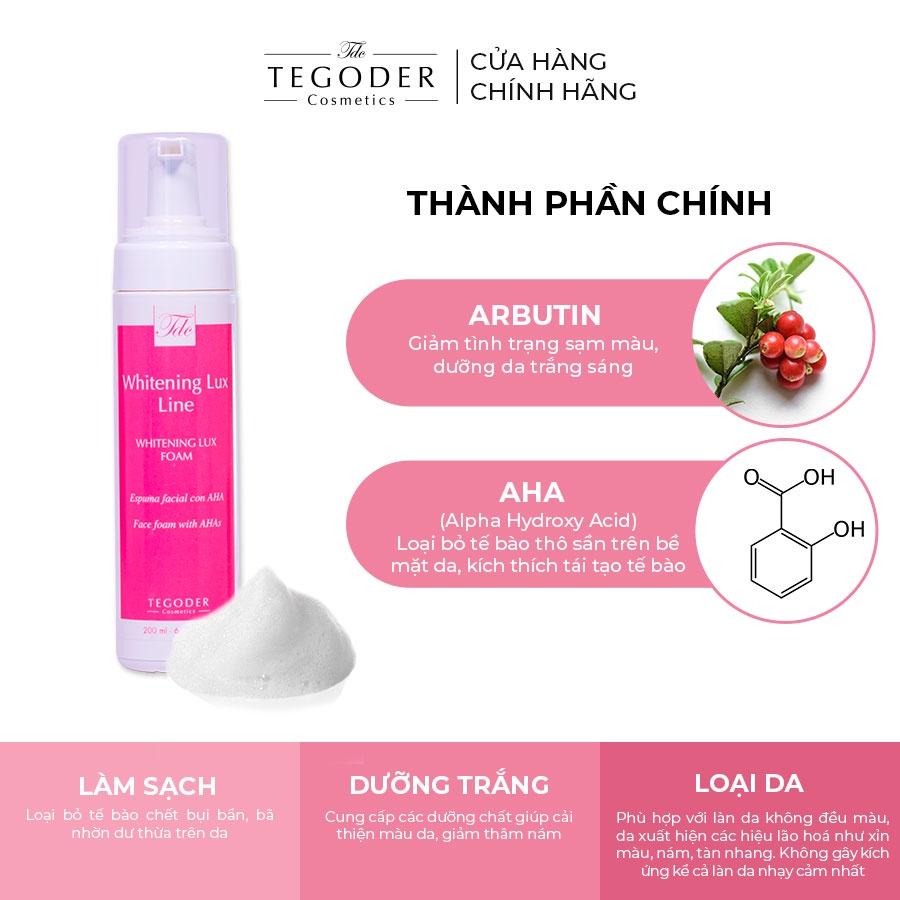 Tẩy tế bào chết làm sáng da dạng bọt chứa AHA Tegoder Whitening Lux foam 200 ml mã 4984