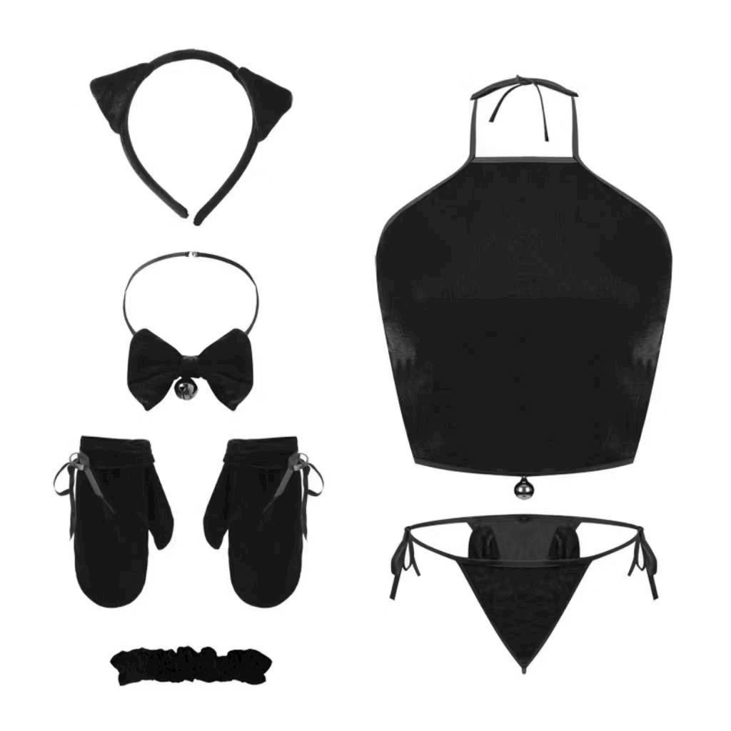 Đồ Ngủ Cosplay Mèo Đen Sexy Full Phụ Kiện Như Hình