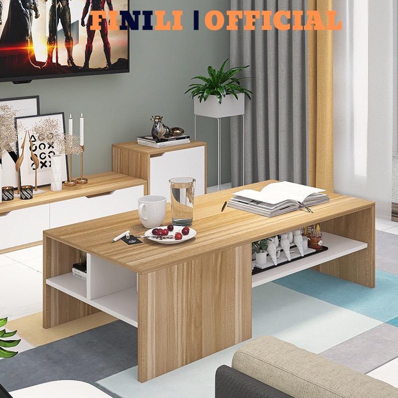 Bàn trà sofa kết hợp làm việc FINILI 2 tầng nhỏ gọn gỗ công nghiệp đẹp phòng khách FNL0112