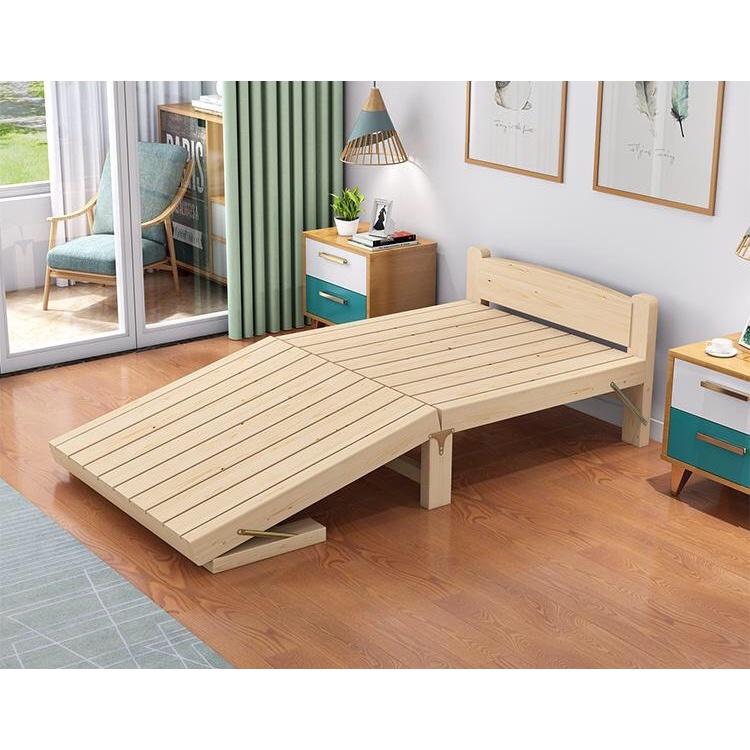 (tặng kèm đệm, gối) Giường ngủ - Giường ngủ gỗ thông xếp gọn 150x195 cm