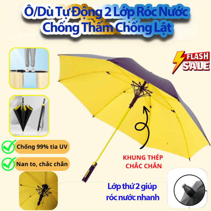 Hình ảnh Ô Dù 2 Lớp Che Nắng Che Mưa Cỡ Lớn Chống Tia UV, Nan To, Cán Dài Cao Cấp, Thiết Kế Thông Minh Đóng Mở Tự Động