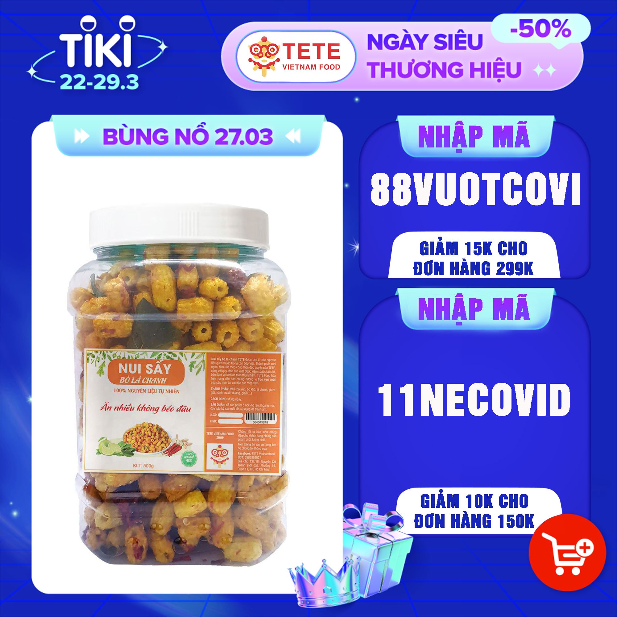 Nui Bò Lá Chanh Vị Cay Ngon Miệng Phân Phối Bởi TETE Food 500gram