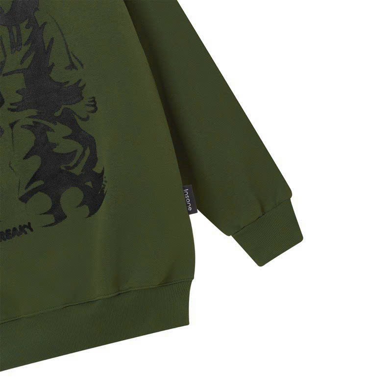 Áo hoodie in chữ nối mới về insane màu xanh rêu unnerse of freaay nón rộng 2 lớp from rộng unisex ulzzang, áo khoác hoodie cặp đôi nam nữ phong cách cá tính hàn quốc dễ phối đồ