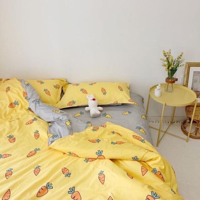 Bộ Chăn Ga Gối Cotton Poly Cà Rốt Vàng