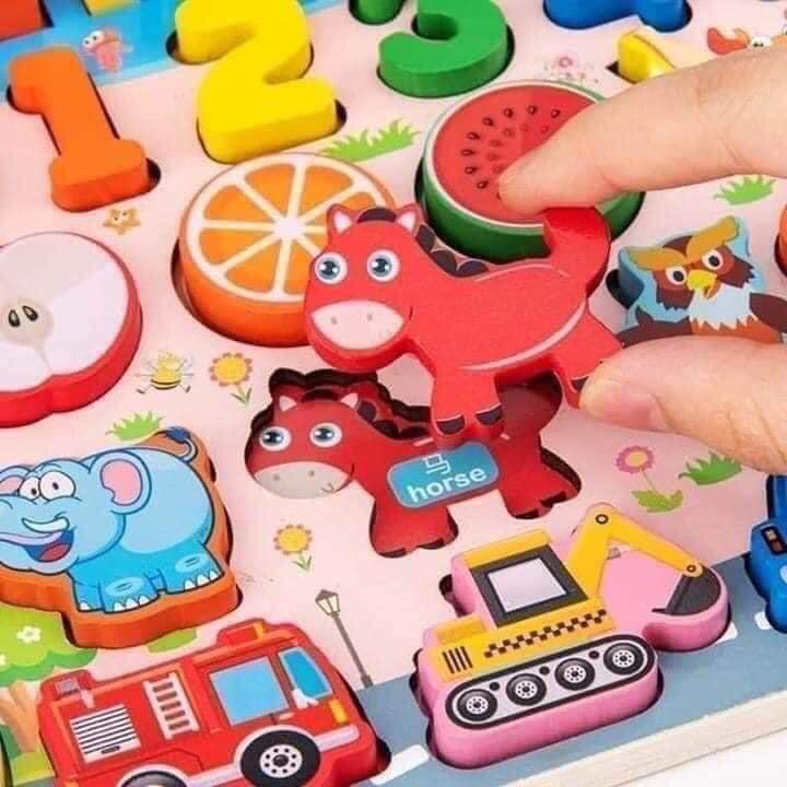 Bộ Bảng Gỗ Câu Cá Và Ghép Hình Học Chữ Số, Chữ Cái, Phương Tiện Nam Châm Giúp Bé Thông Minh - Bộ đồ chơi bé trai bé gái
