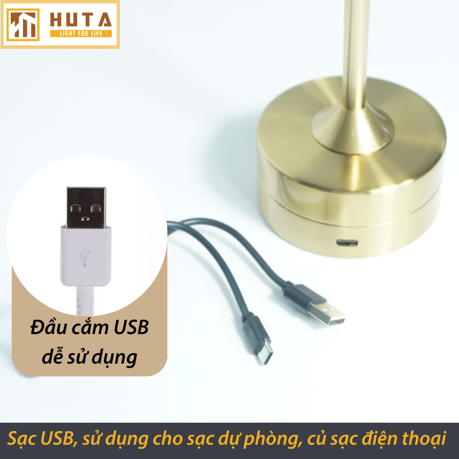 Đèn Bàn Led Quầy Bar Nhà Hàng HUTA AL3 Sang Trọng Cảm Ứng Pin Sạc Tích Điện USB Điều Chỉnh Ánh Sáng Vàng Trang Trí Quán Cà Phê Lounge Sự Kiện