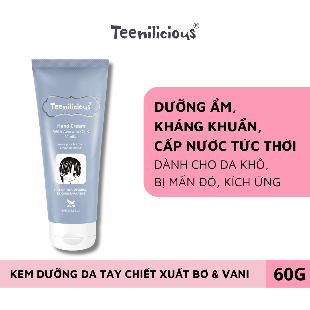 Kem Dưỡng Da Tay Teenilicious Hand Cream With Avocado Oil &amp; Vanilla Làm Dịu Và Dưỡng Ẩm Tối Ưu 60g