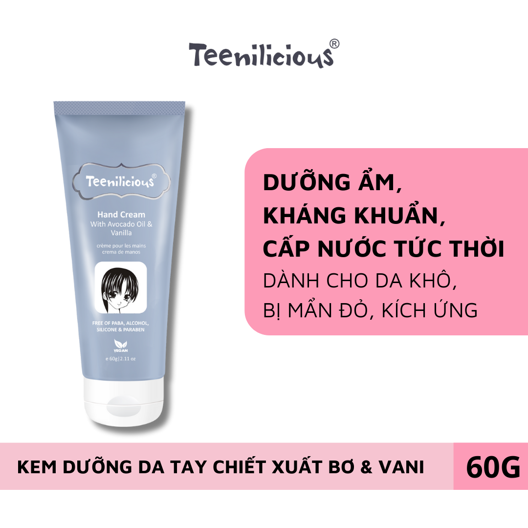 Kem Dưỡng Da Tay Teenilicious Hand Cream With Avocado Oil & Vanilla Làm Dịu Và Dưỡng Ẩm Tối Ưu 60g