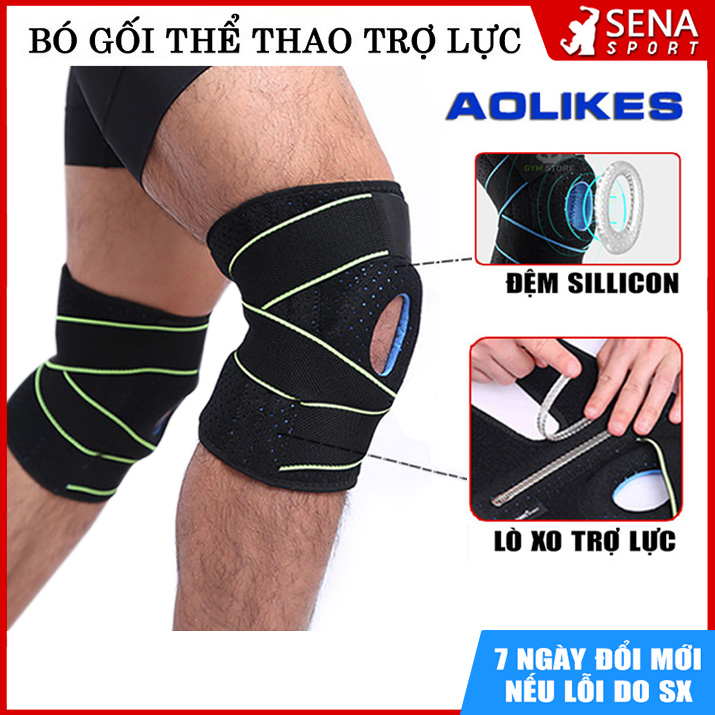 Bó gối tập Gym - bảo vệ gối thể thao Aolikes có lò xo trợ lực