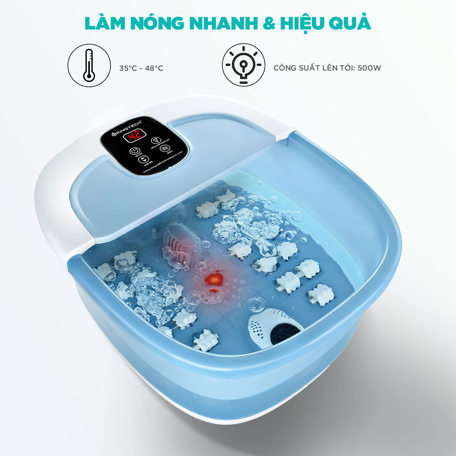 Bồn Ngâm Chân Massage KingTech BM-400 - Tính Năng Làm Nóng Nhanh Kiểm Soát Nhiệt Độ, Sục Khí, Con Lăn Mát-Xa - Giúp Làm Dịu, Thư Giãn Đôi Chân Tại Nhà - Quà Tặng Tuyệt Vời Cho Bố Mẹ, Ông Bà, Người Thân