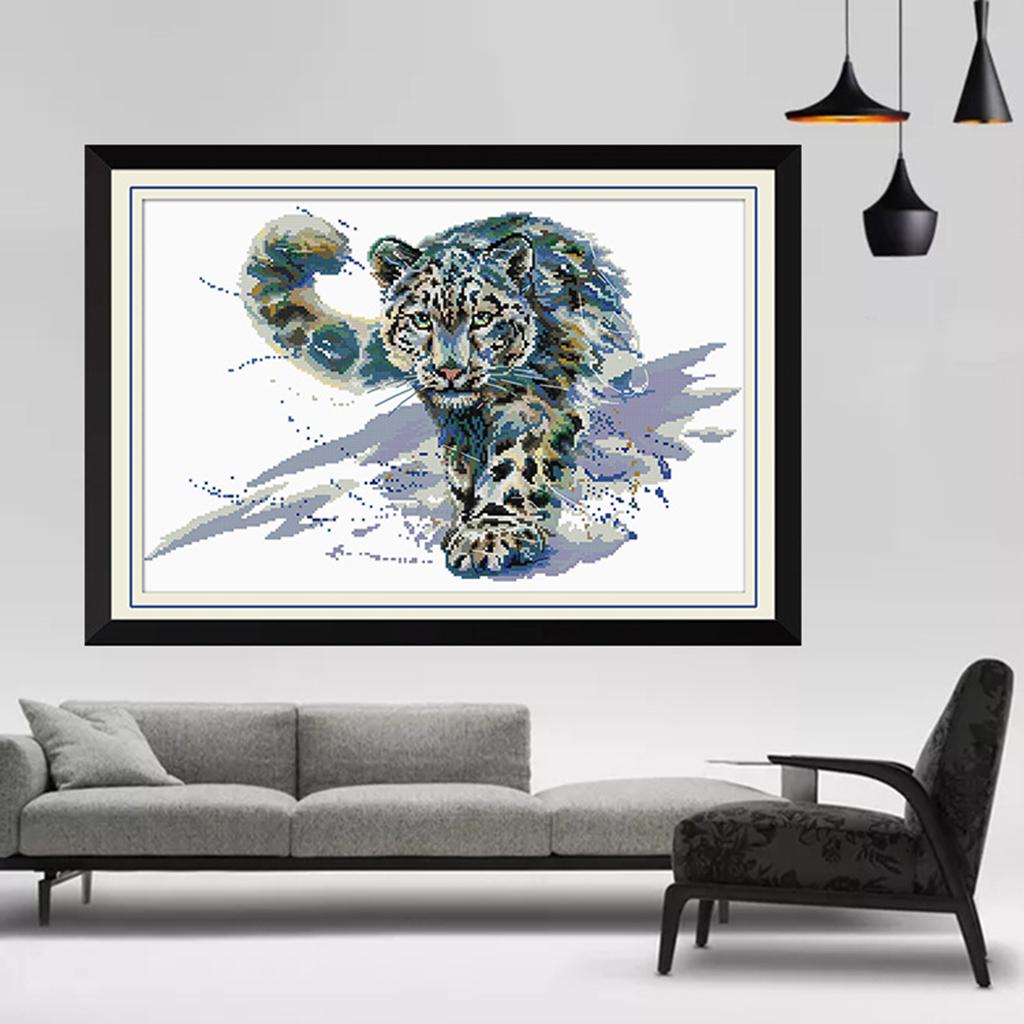 Snow Leopard Stamped Cross Stitch Kit DIY Handmade Needlework for Beginners Kids Adults