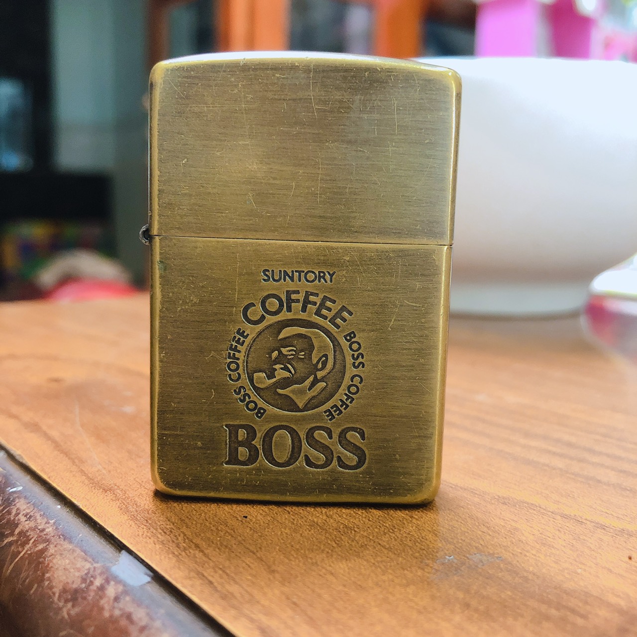 Bật lửa Ziippo MỸ BRASS khắc ăn mòn chủ đề  BOSS COFFEE, Sản xuất 1995