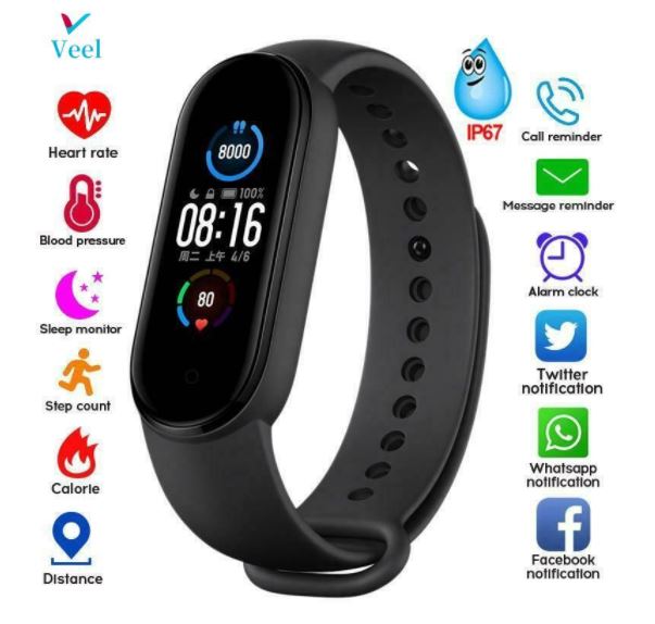 Vòng Đeo Tay Thông Minh M5 Chống Nước Kết Nối Bluetooth Theo Dõi Sức Khỏe Kèm Phụ Kiện- Hàng Chính Hãng