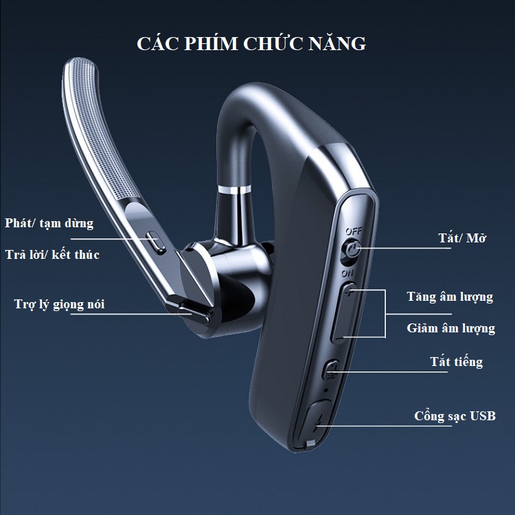 Tai Nghe Đàm Thoại Nhét Tai V8C - Công Nghệ Bluetooth 5.1 - Micro Cải Tiến Chất Âm Ổn Định, Giảm Ồn Kép