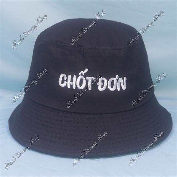 Nón tai bèo mũ bucket vành nhỏ thêu chữ Chốt Đơn - Đen Chốt Đơn