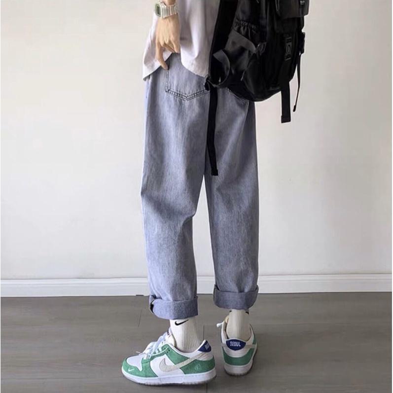 Quần bò, jean baggy nam, xanh + đen, ống suông rộng TR01, Style hàn quốc