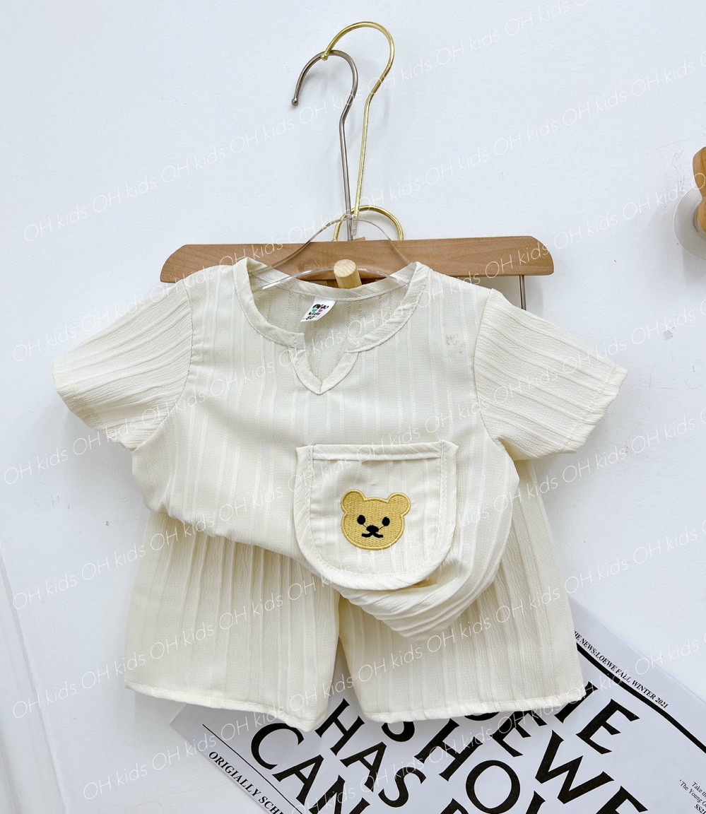 Quần áo cộc tay bé trai phong cách Hàn Quốc vải đũi gân mềm mịn