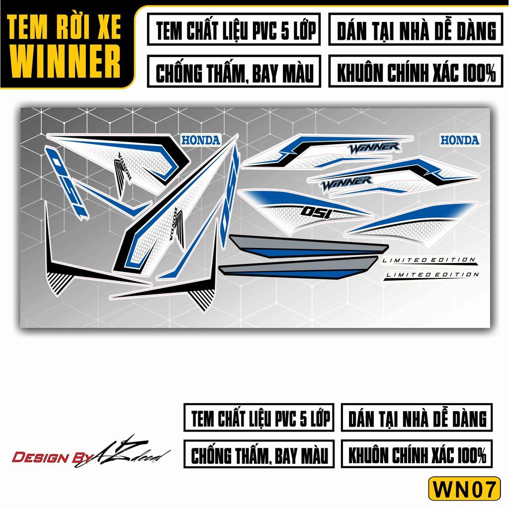 Tem Rời Dán Xe Winner V1 / 150 Mẫu Matrix | WN07 | Decal Chế Xe Máy PVC Cao Cấp - Xanh Trắng