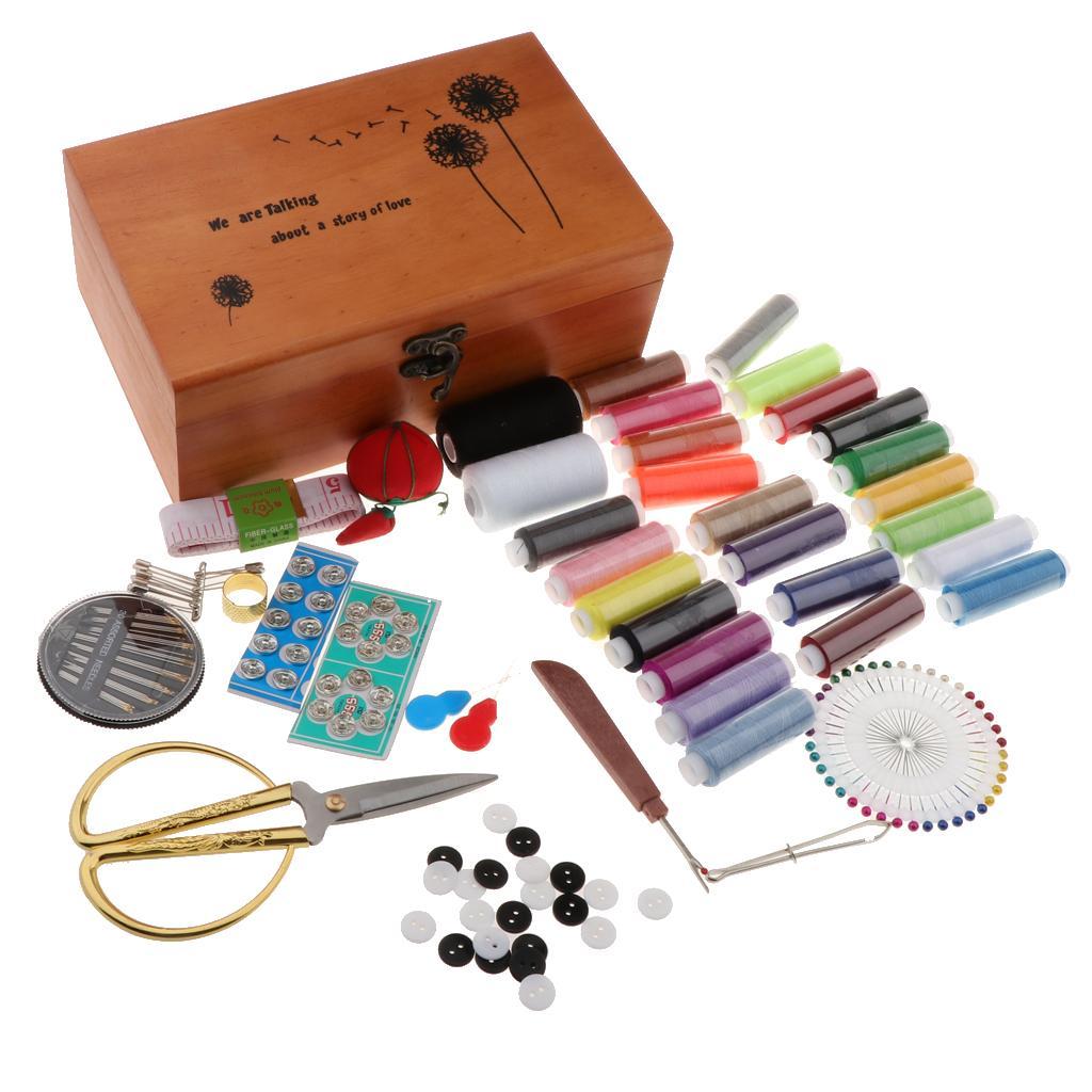 Professional Sewing Kit with Wooden Storage Box for Home Sewing Supplies