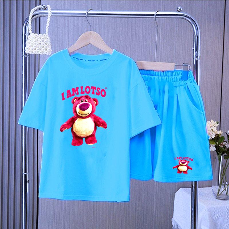 Đồ bộ cho bé gái 12 tuổi-`15 tuổi mang xinh HÌNH GẤU DÂU LOTSO chất thun đẹp mát 100% cotton - đen