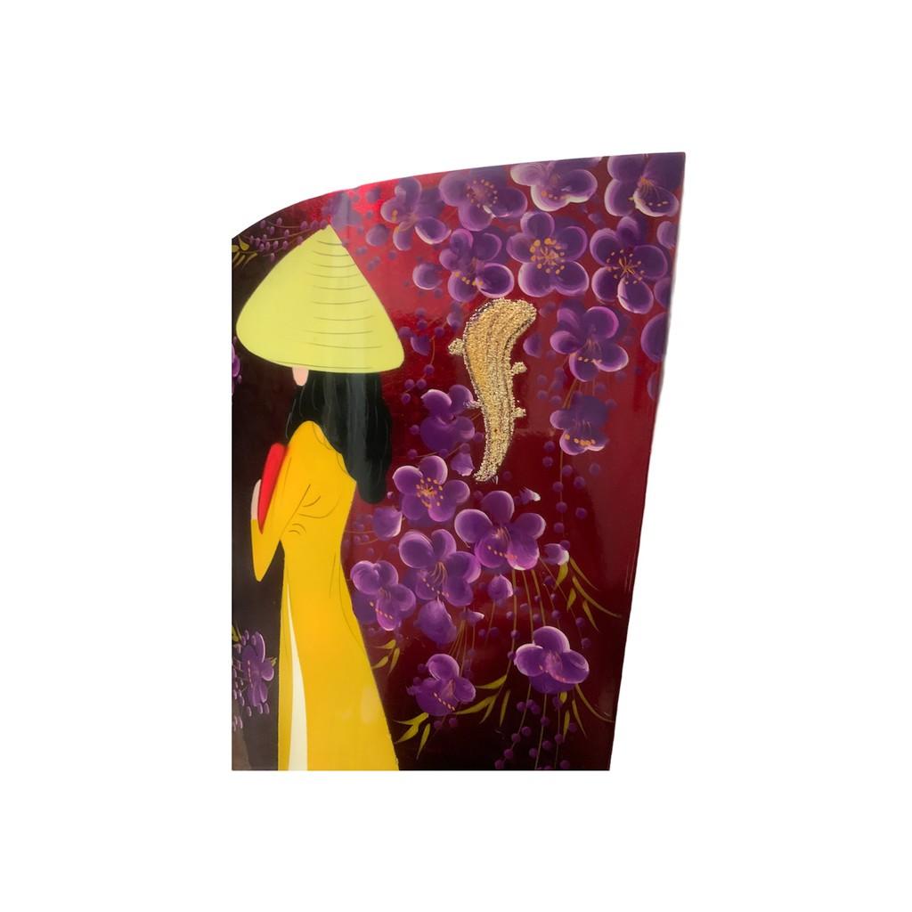 Lọ hoa sơn mài cô gái hoa đào cao 24.5 cm
