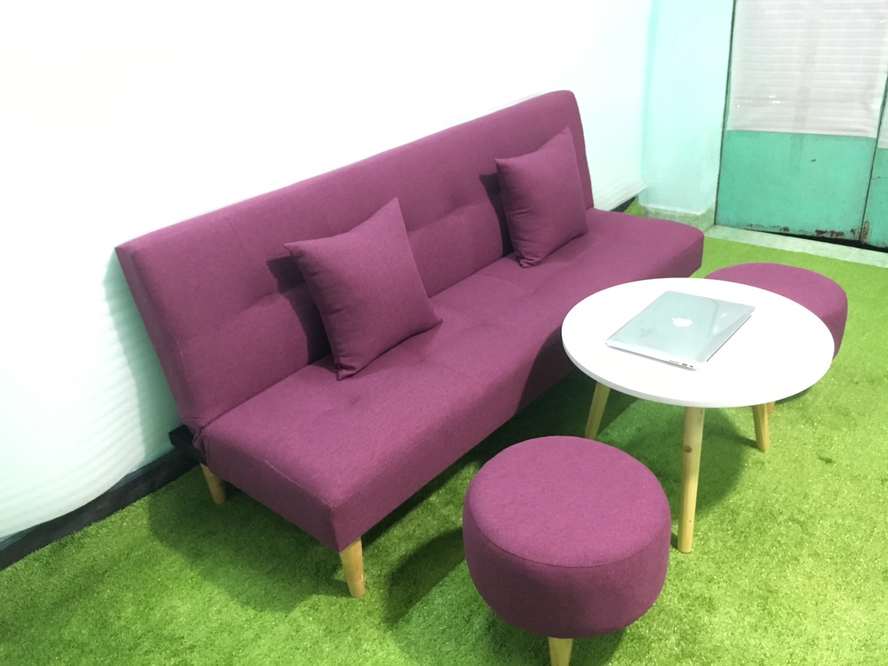 Bộ sofa salon bed giường tím vải bố SB3 cả bộ phòng khách