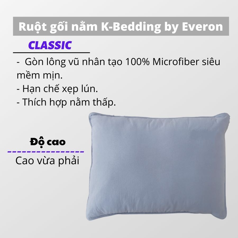 Ruột gối nằm K-Bedding chất liệu Microfiber màu ngẫu nhiên (45x65cm)