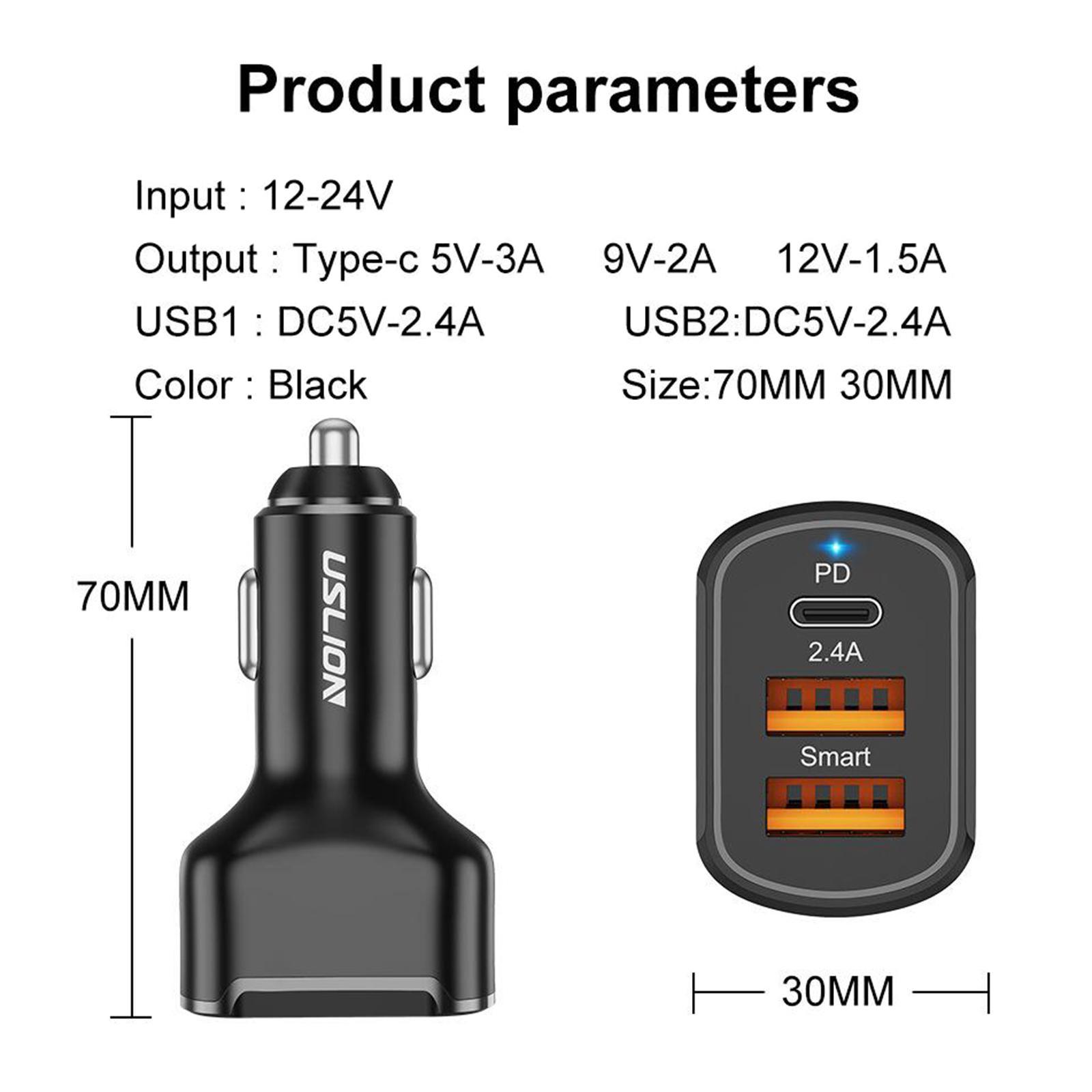 30W USB C Car Charger 2 USB QC 3.0 for  11  Pro Max Xs 8 plus