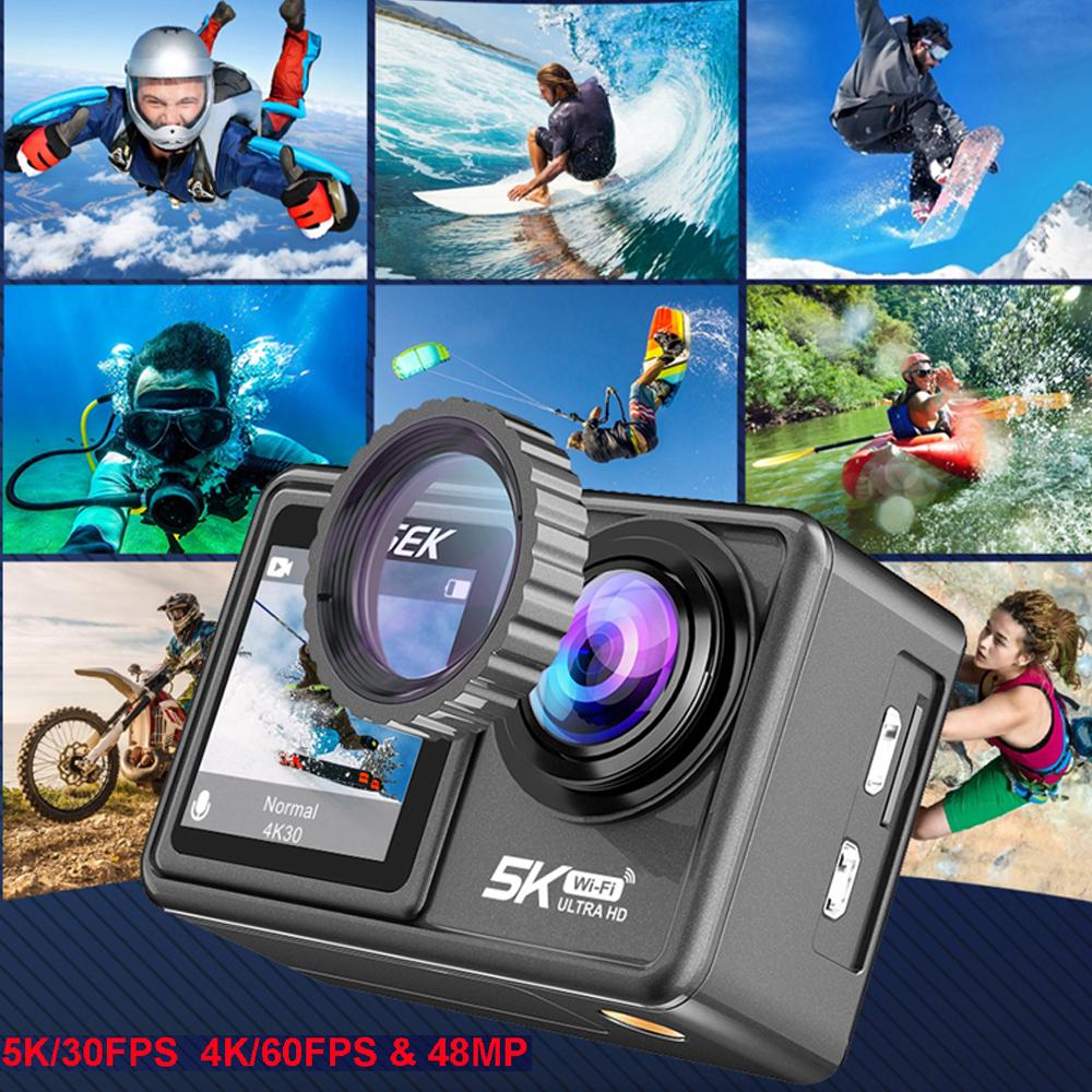 Camera Hành Động Màn Hình Kép 2 "IPS 5K 30FPS 4K 60FPS 48MP EIS Video Với Ống Kính Lọc Tùy Chọn 1080P Webcam Vlog WiFi Cam Thể Thao