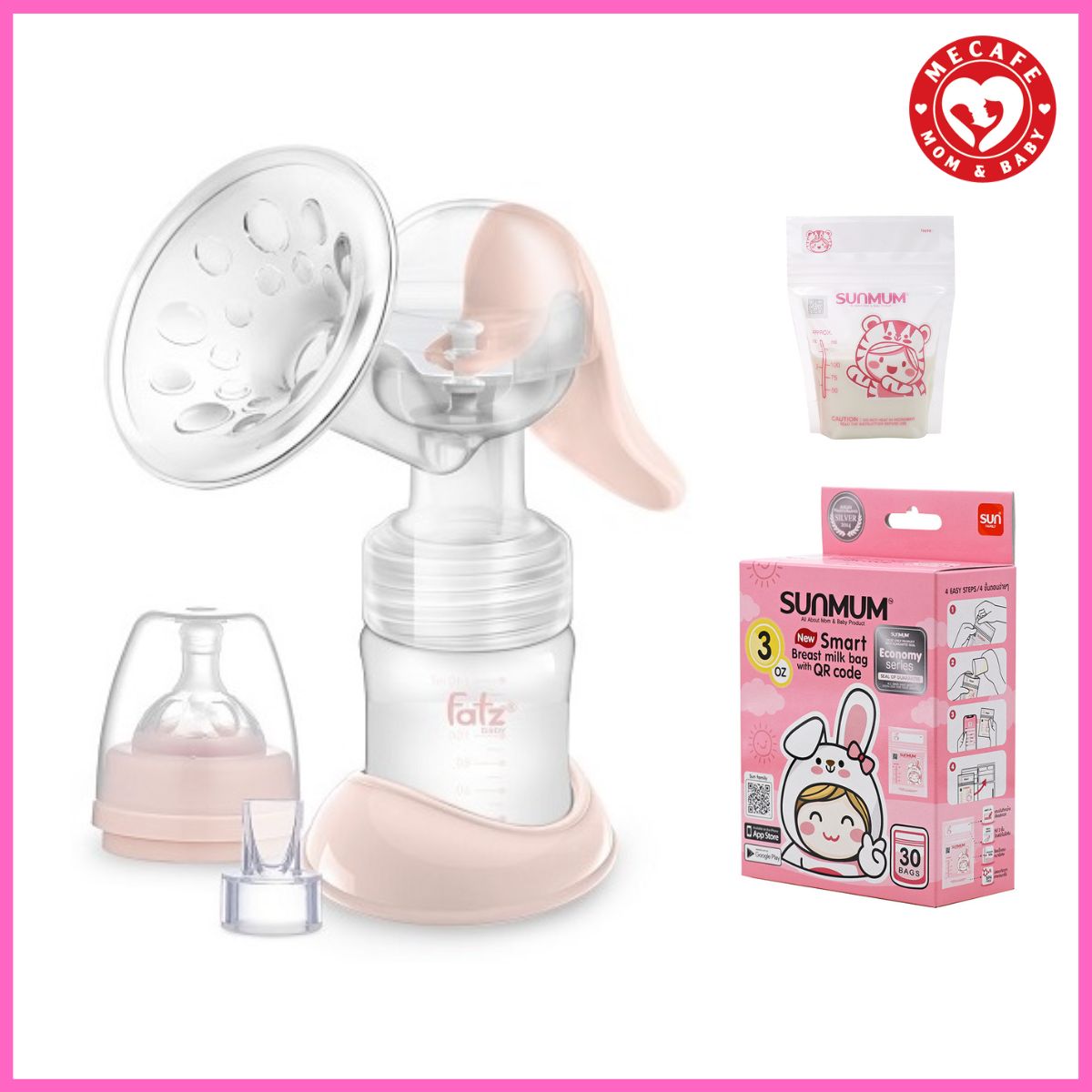 MÁY HÚT SỮA CẦM TAY FATZBABY HANDY 2  + KÈM HỘP 30 TÚI  ĐỰNG SỮA SUNMUM 100ML HỒNG