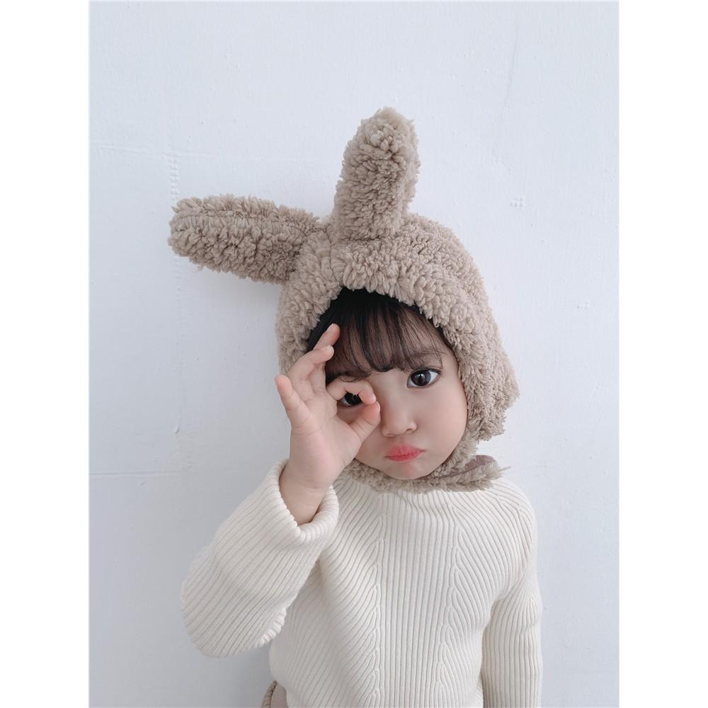 Mũ nón len lông cừu TAI THỎ DÀI cực ấp cho bé trai bé gái từ 0-2 tuổi