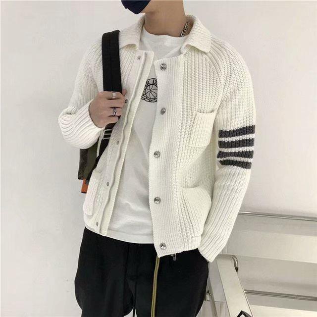 Áo Khoác Len Cardigan Kẻ Sọc Dáng Ôm Dễ Phối Đồ Thời Trang Mùa Đông Cho Nam Size M-3XL