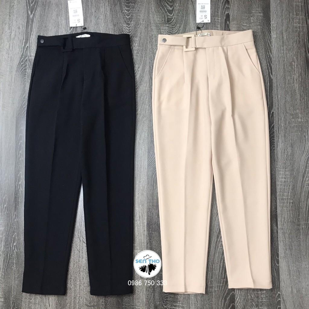 Quần Baggy Nữ Đai Vải Vuông ,Quần Công Sở Màu Đen Be Chất Vải Vitex Cao Cấp, Cạp Cao, Sang Trọng Thanh Lịch