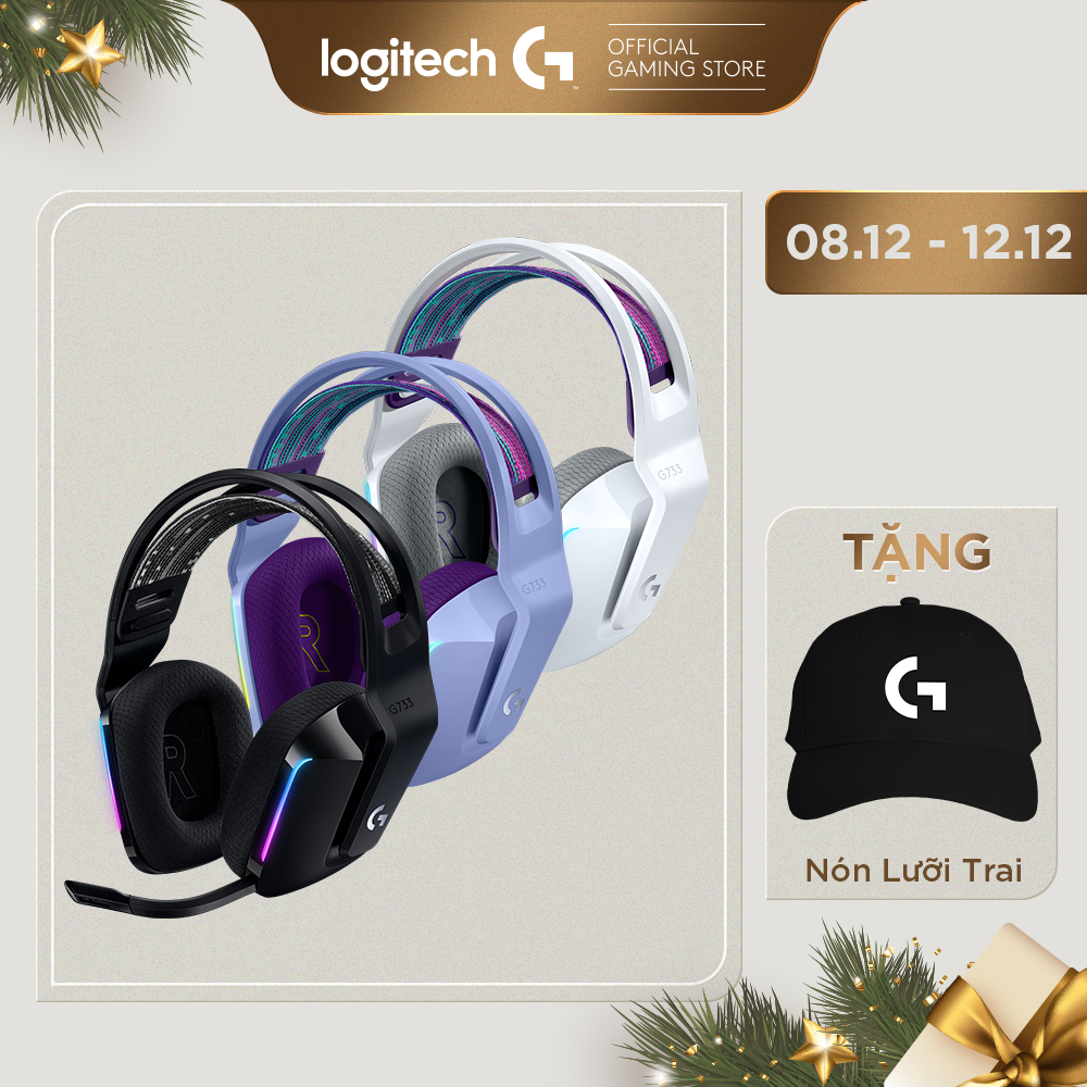 Tai nghe game không dây Lightspeed Logitech G733 - Headband tùy chỉnh, RGB Lightsync, màn loa Pro-G, Mic Blue Voice -Hàng chính hãng