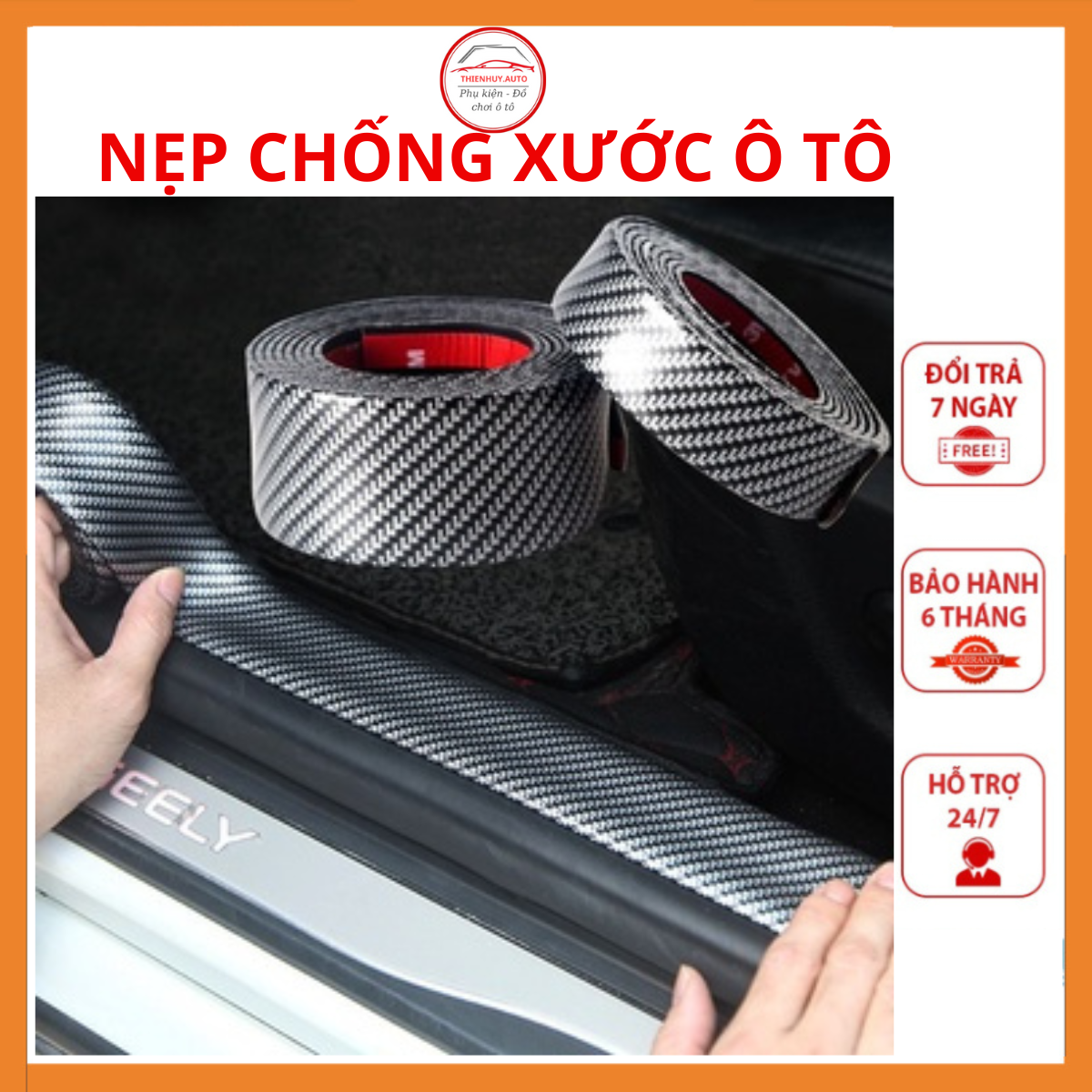 Nẹp cacbon chống xước bậc lên xuống cửa ô tô cao cấp bản rộng 3cm - 7cm cuộn dài 4m