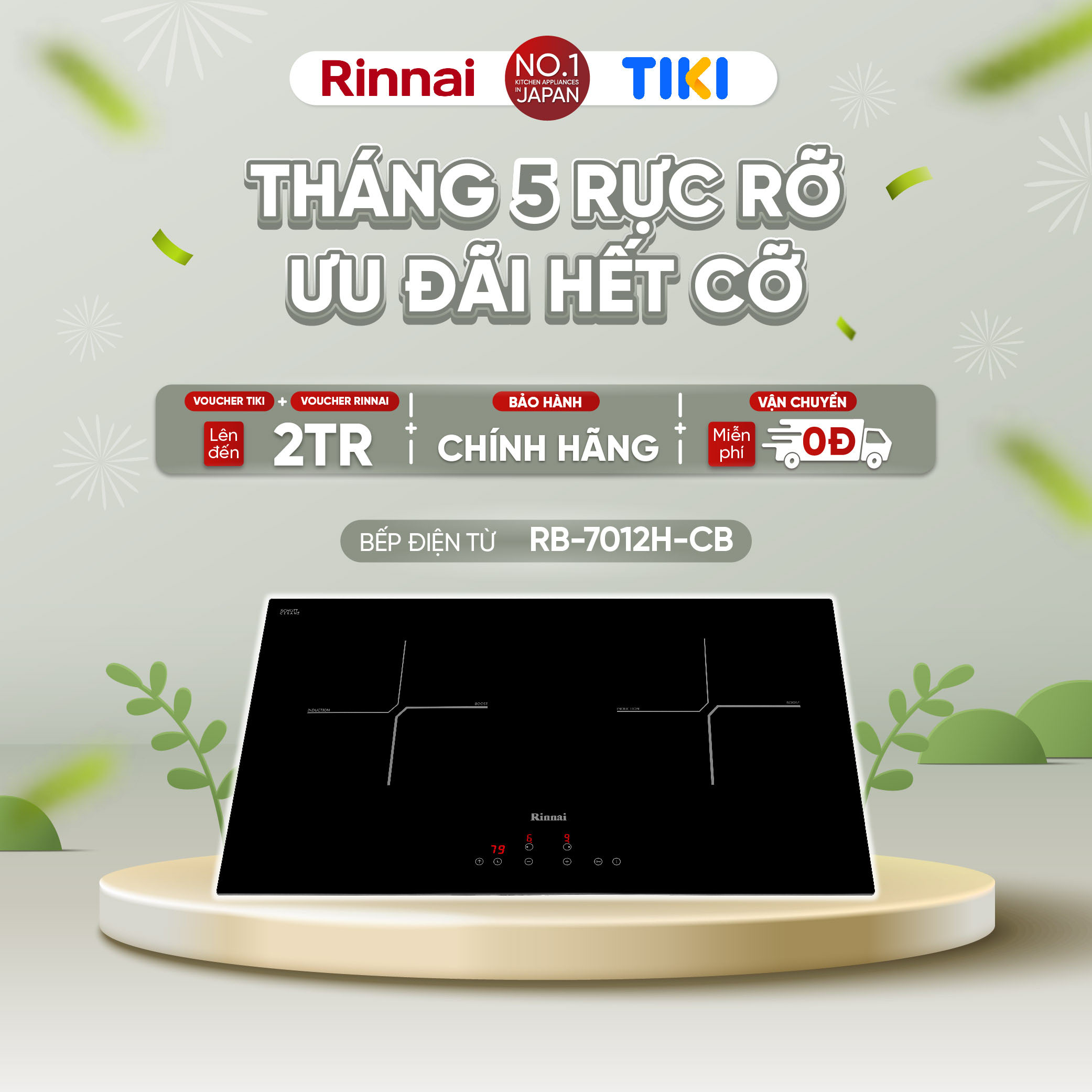 Bếp từ Rinnai RB-7012H-CB mặt kính Schott 2900W - Hàng chính hãng.
