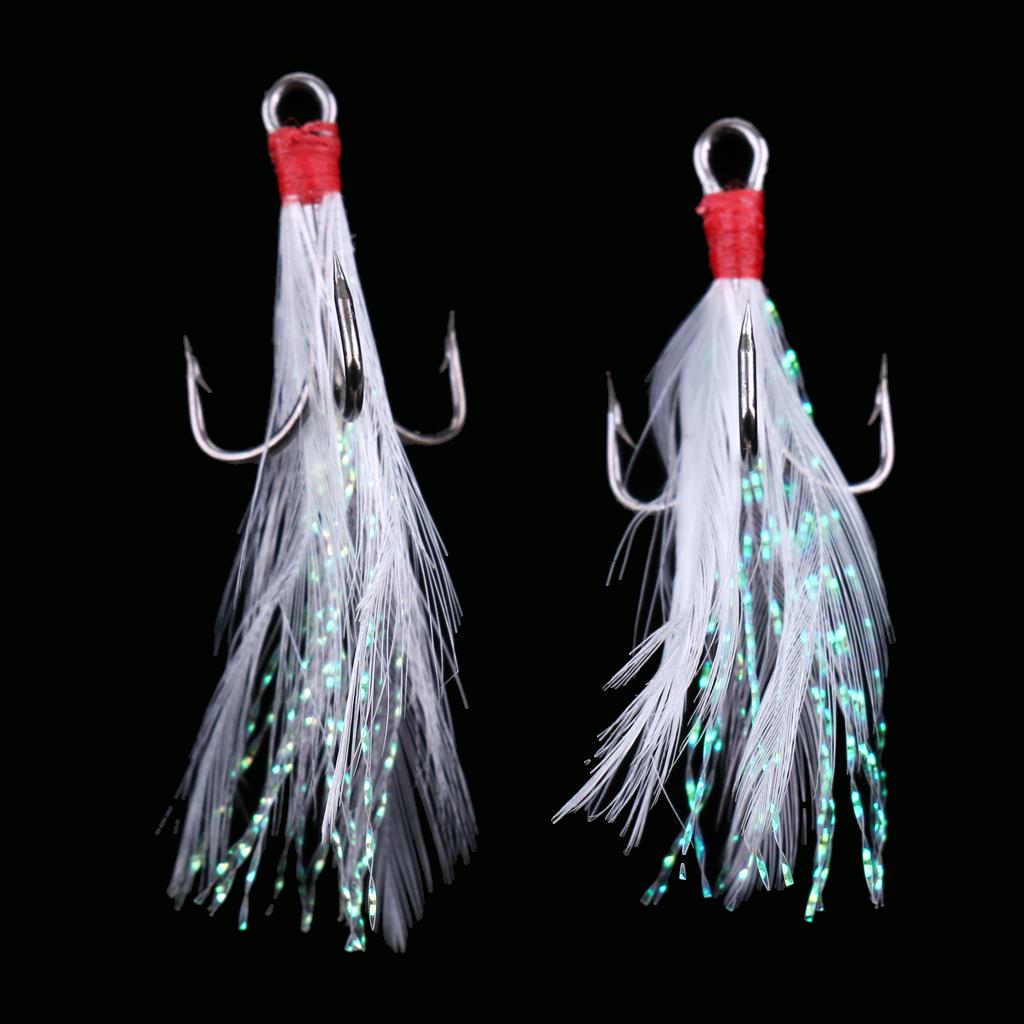 20Pcs Fishing Treble Hooks With Feather Lure Bait Hook Making Replacement 02